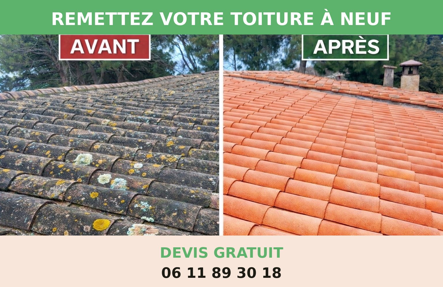 Toiture à Montpellier avant et après hydrofugation incolore par Expertis Habitat.